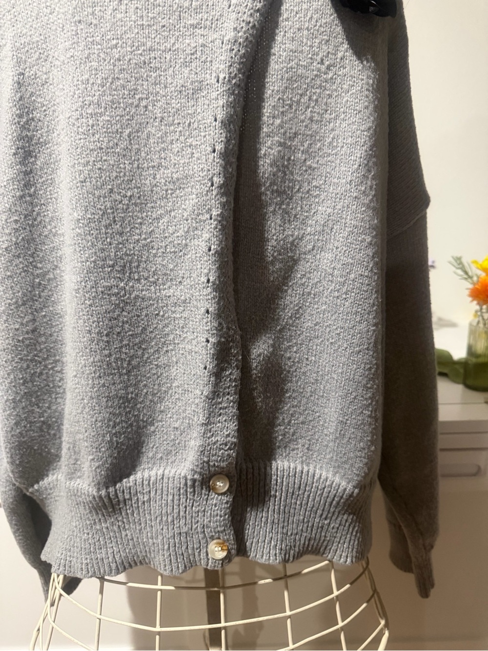 SHEIN Light Gray Crewneck Sweater with Black Floral Brooch - Picture 3 of 10